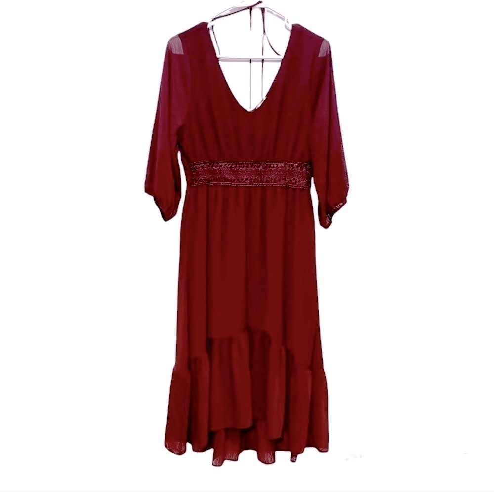 Xhilaration Maroon Burgundy Lace Trim Flowy Bohemian dress. NWT, size small